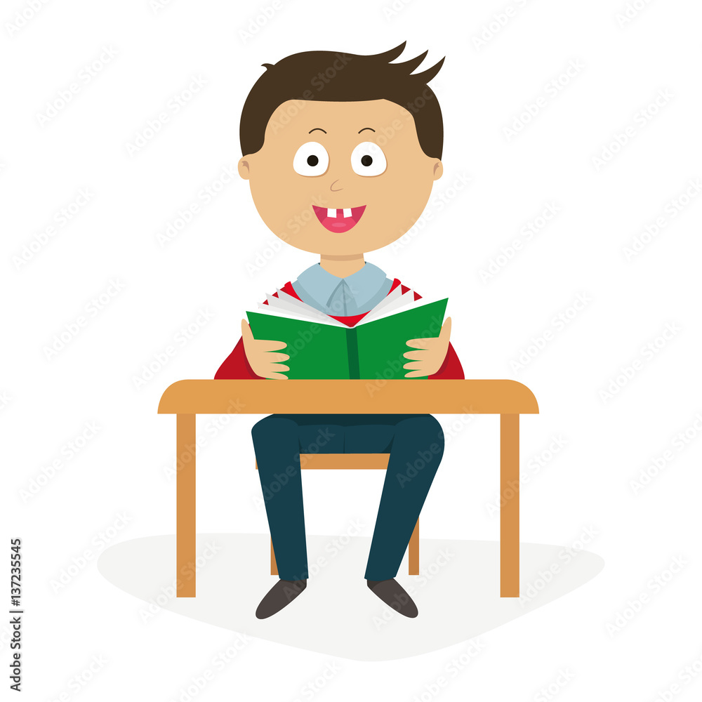student at a desk with a textbook student at a desk with a textbook
