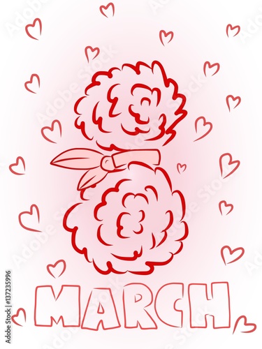 Date March 8 in the shape of flowers and ribbons for the International Women's Day