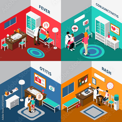 Child Diseases Colorful Isometric Compositions