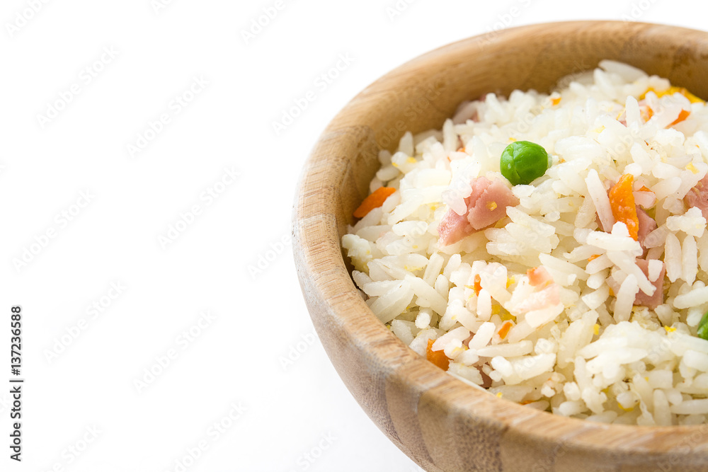 Fried chinese rice with vegetables isolated on white background
