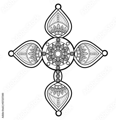 Vector illustration of a mandala cross for coloring book, croce mandala vettoriale da colorare