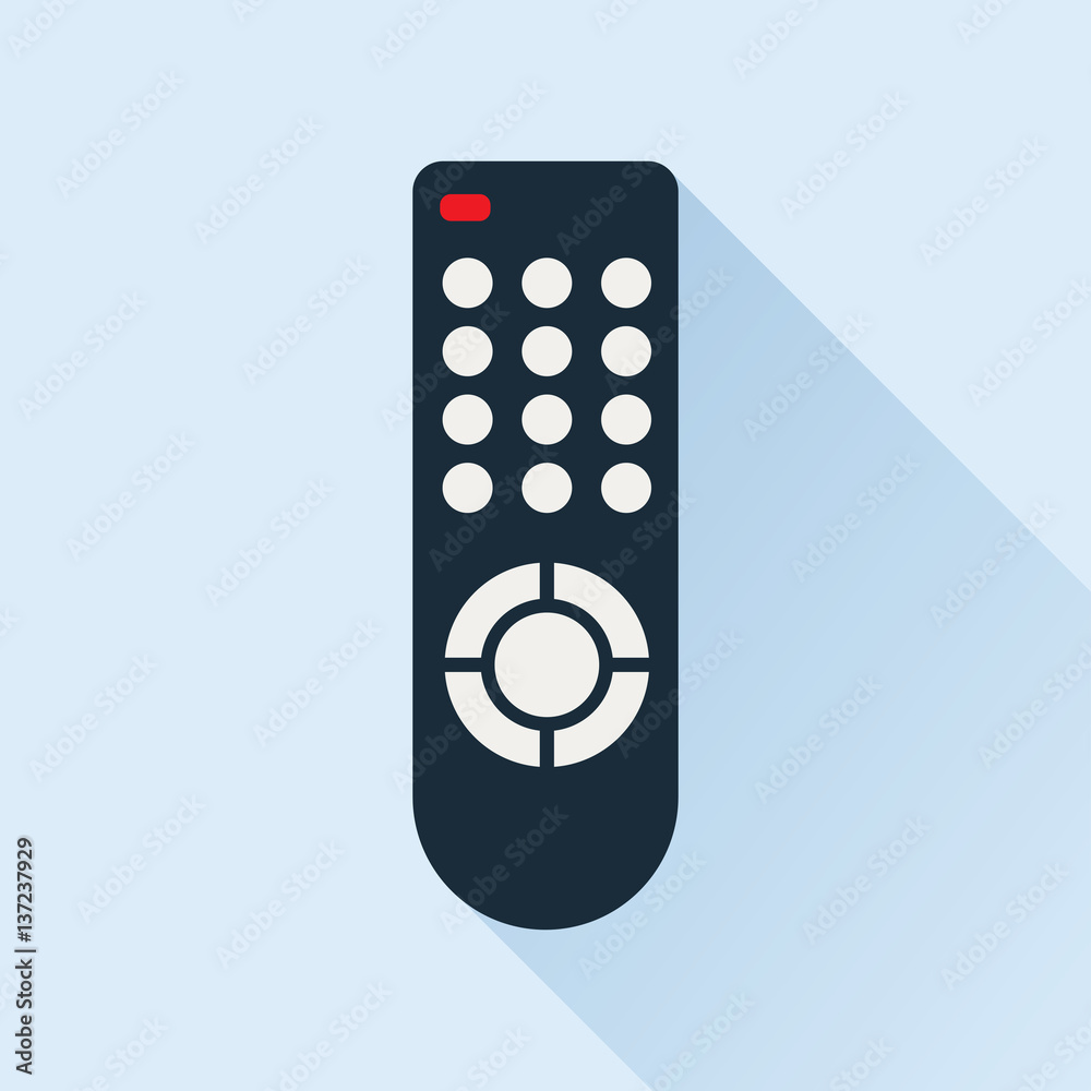 Remote control for TV or media center. Flat icon with long shadow effect. Infrared controller symbol. Vector eps8 illustration.