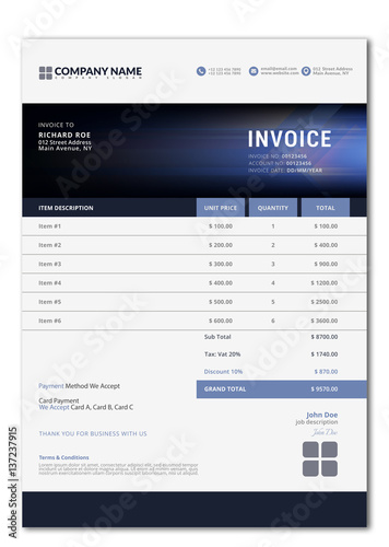 Elegant Vector Invoice Template For Creative Design.