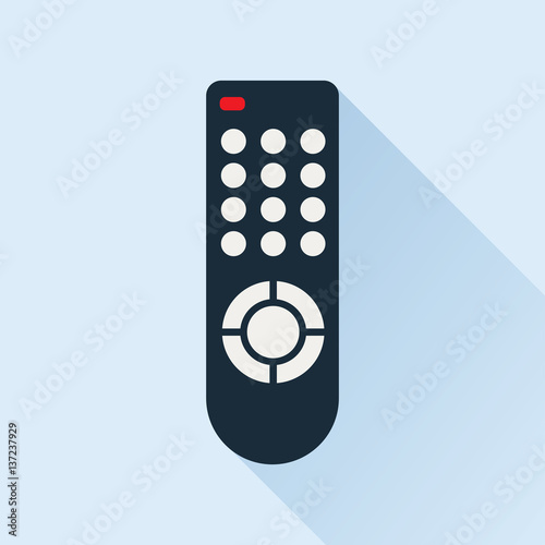 Remote control for TV or media center. Flat icon with long shadow effect. Infrared controller symbol. Vector eps8 illustration.