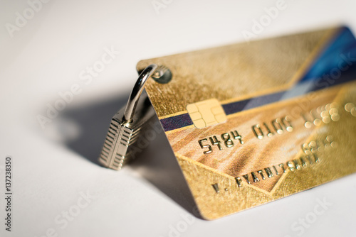 Credit card with hanging padlock
