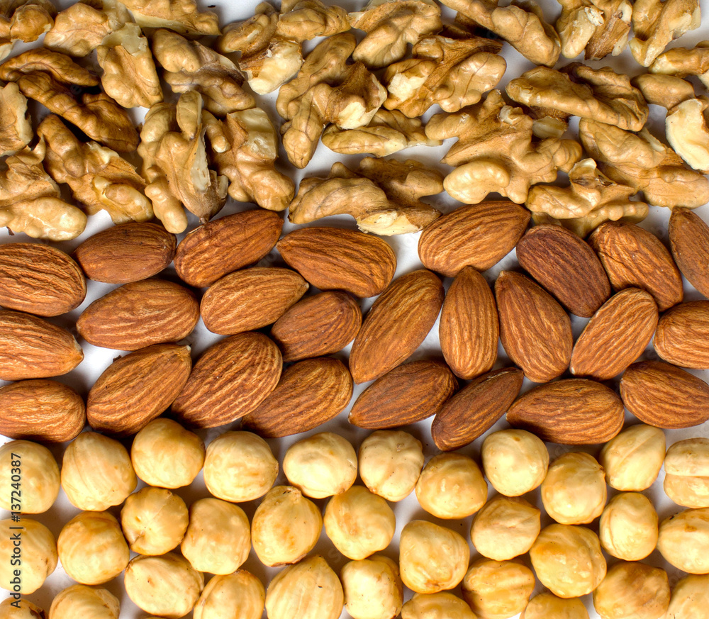 Natural background made from different kinds of nuts. Natural background made from different kinds of nuts.