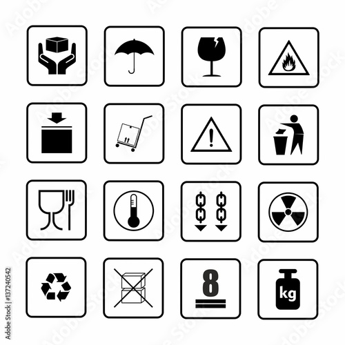 Packaging symbols set 1 of 2 . Vector design isolated on white background.