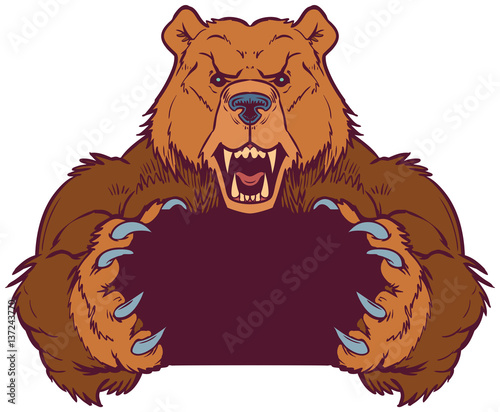 Brown Bear Mascot Holding with Claws Vector Template