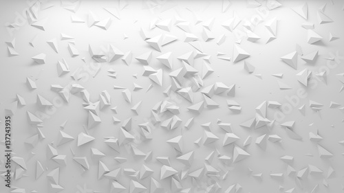 White polygonal triangle geometric texture. 3D rendering background.