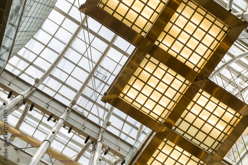 Modern glass roof of office building