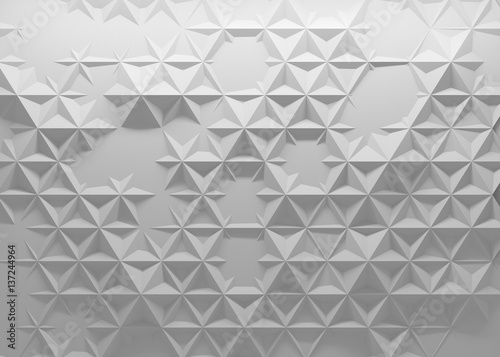 White polygonal triangle geometric texture. 3D rendering background.