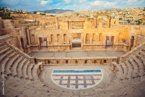 Antique Theatre. In ancient Roman city of Jerash, Jordan