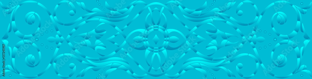 Fototapeta Background illustration with abstract flowers, blue halftone, horizontal orientation