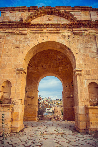 North Gate in the ancient Roman city of Jerash, Jordan photo