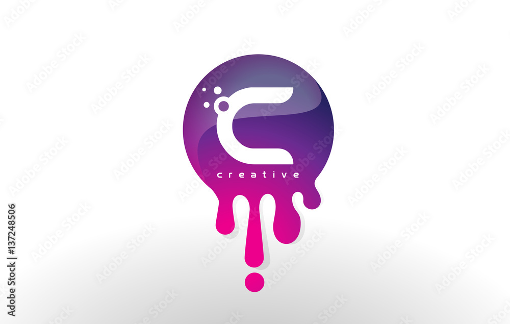 C Letter Splash Logo. Purple Dots and Bubbles Letter Design Stock ...