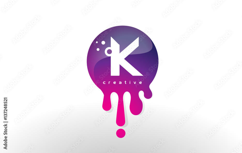 K Letter Splash Logo. Purple Dots and Bubbles Letter Design Stock ...