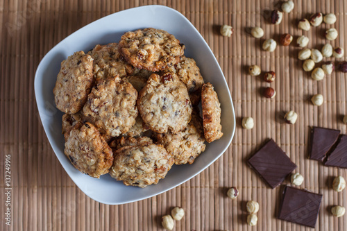 oat cookies with chocolate and huzelnut photo