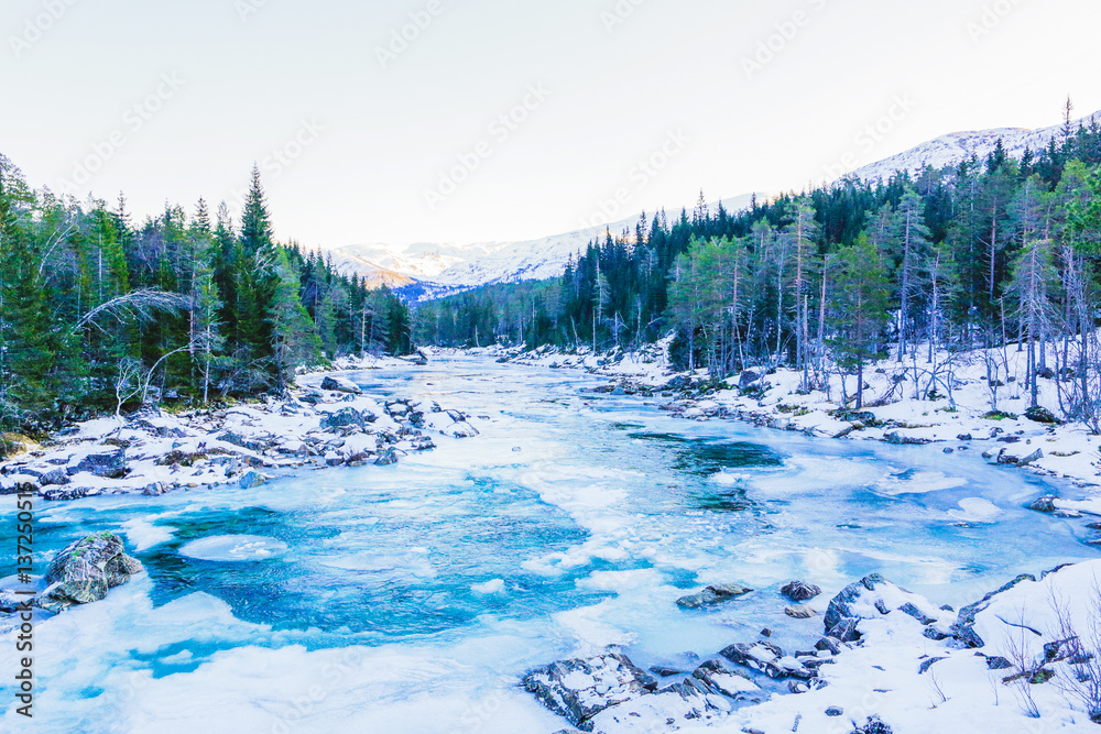 Frozen mountain river. Hordaland. Norway. Frozen mountain river. Hordaland. Norway.