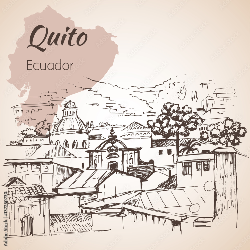 Quito hand drawn sketch. Ecuador.