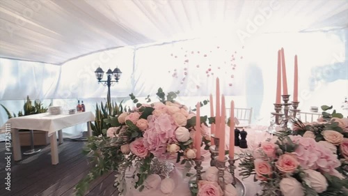 Beautiful Banquet hall under a tent for a wedding reception.