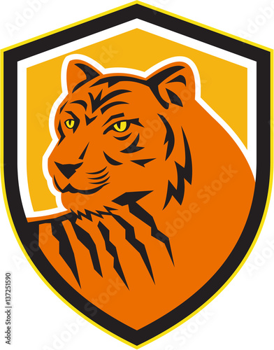 Fototapeta Naklejka Na Ścianę i Meble -  Tiger Head Front Crest Retro