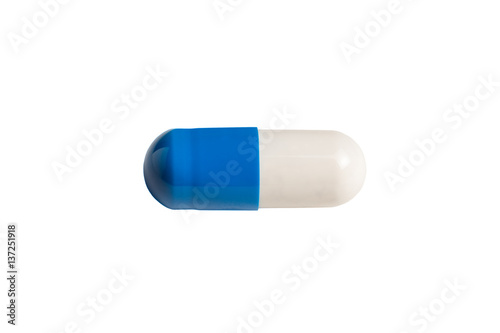 Blue and White Capsule Isolated on White