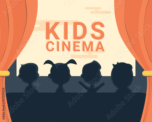 Kids cinema black and white silhouette and text