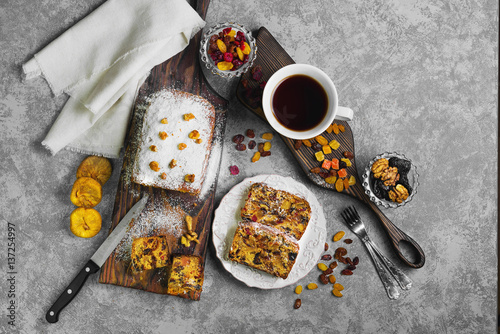 Homemade cake of dried fruits and nuts