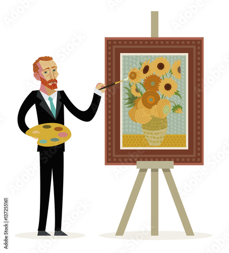 impressionist painter painting sunflowers