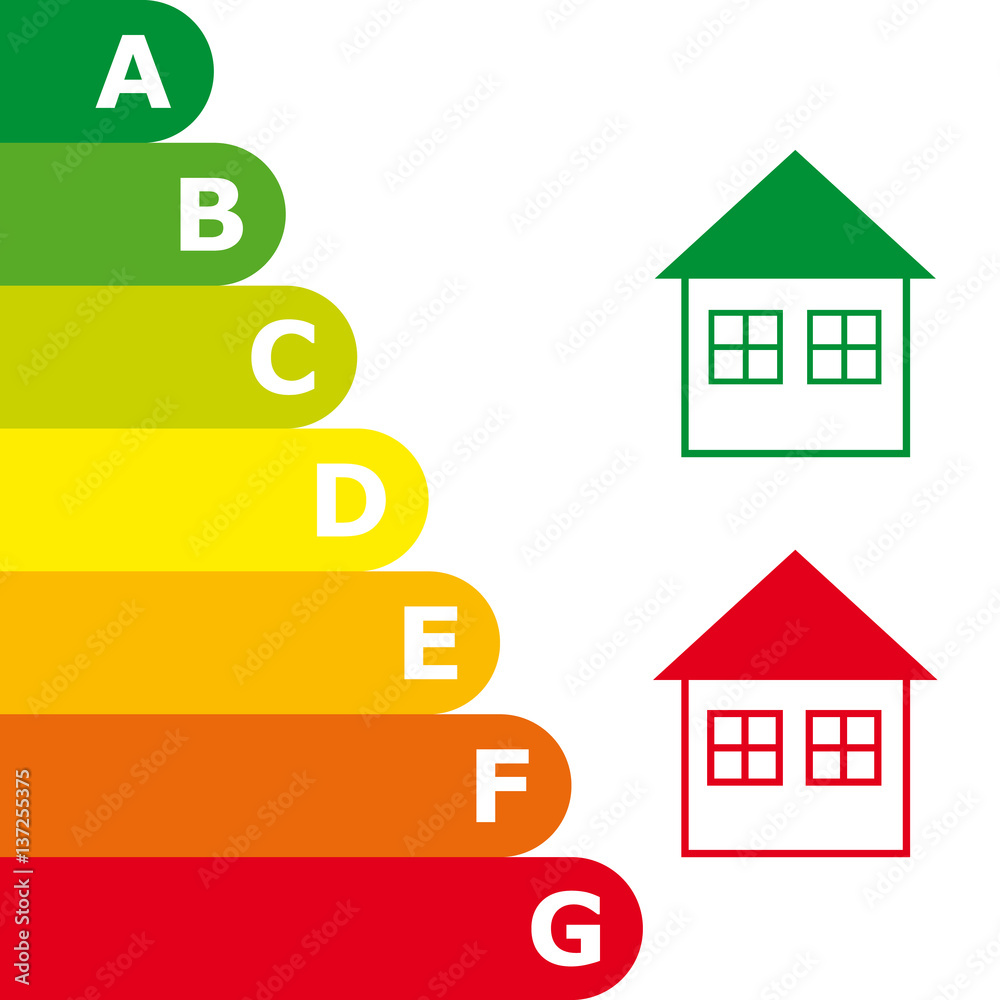 Energy efficiency rating and house icon, vector illustration Energy efficiency rating and house icon, vector illustration