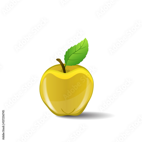 Yellow apple on white background, vector illustration