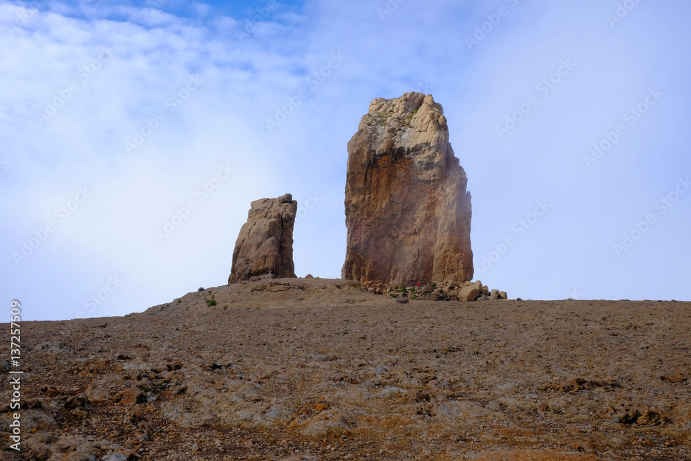 View on famous rock Roque Nublo on the Canary Island Gran Canaria, Spain.