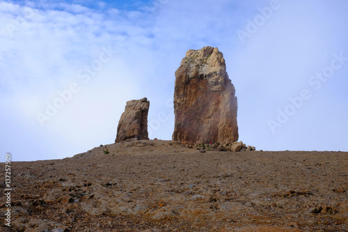 View on famous rock Roque Nublo on the Canary Island Gran Canaria  Spain.