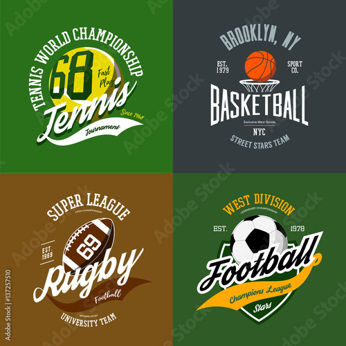 Basketball and soccer, rugby and tennis icons