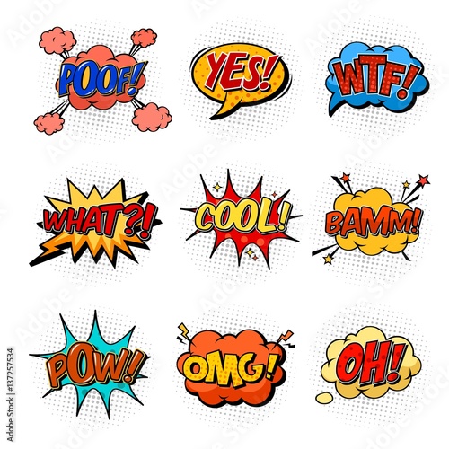 Comic speech bubbles for questions and explosion