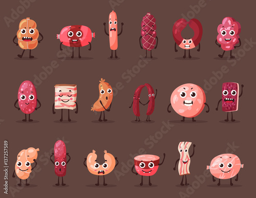 Sausage and wurst smiling meat characters