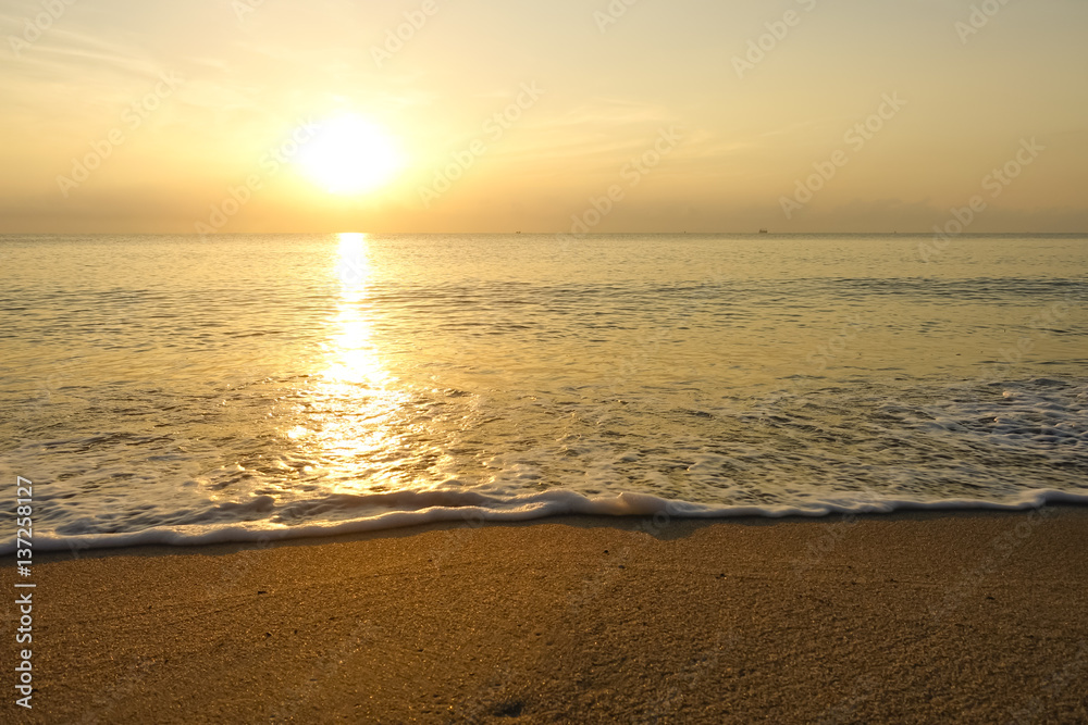 Sunrise, Nice atmosphere at the Sai Keaw beach in Nakhon Si Thammarat, Thailand, Asia