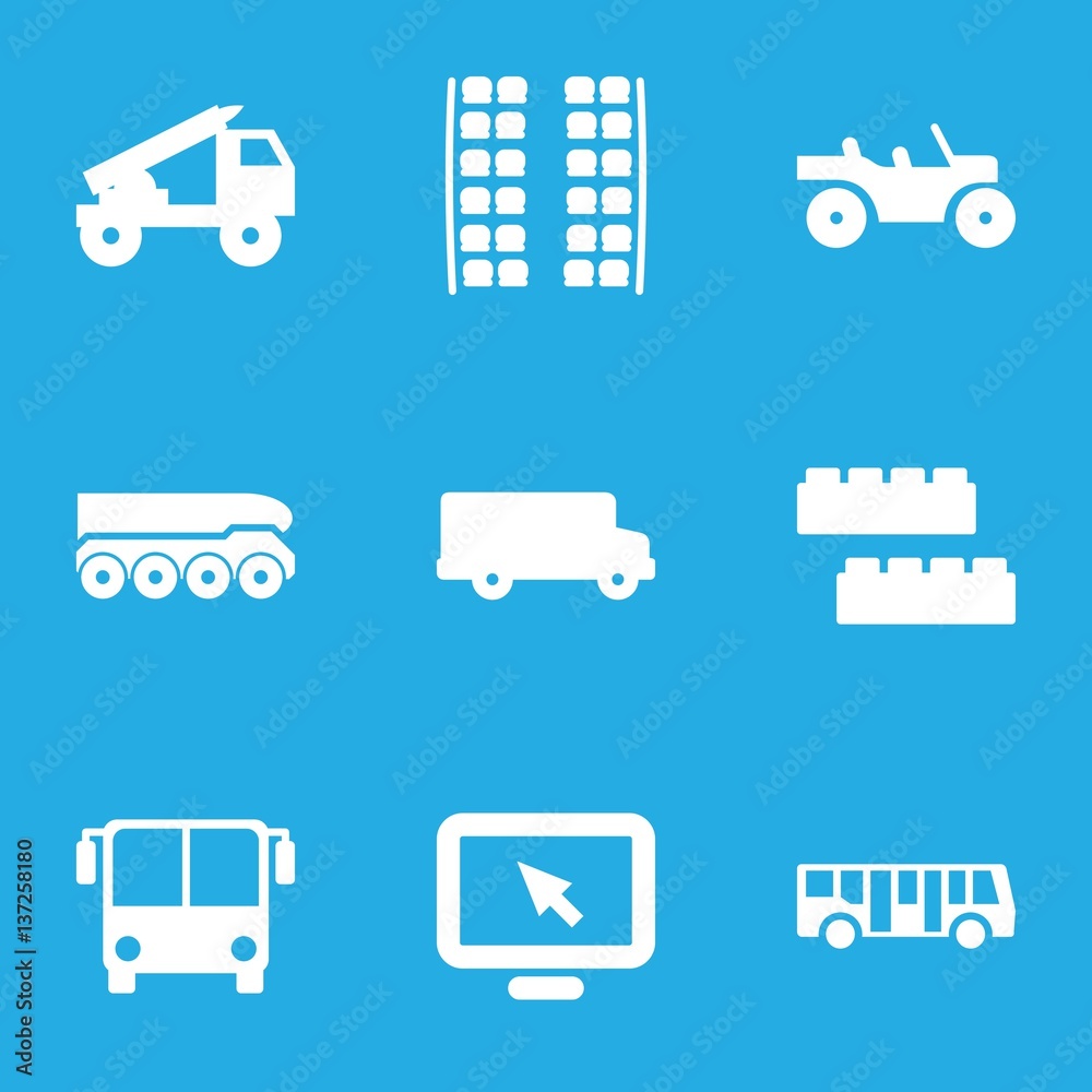 Set of 9 bus filled icons Set of 9 bus filled icons