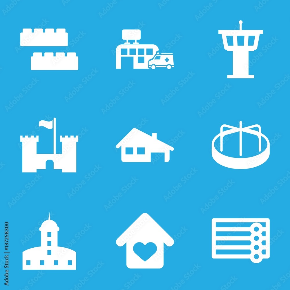Set of 9 building filled icons