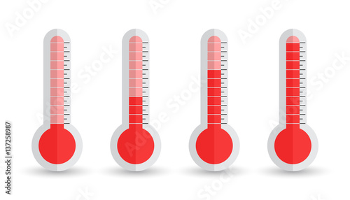 Thermometers icon with different levels. Flat vector illustration isolated on white background.