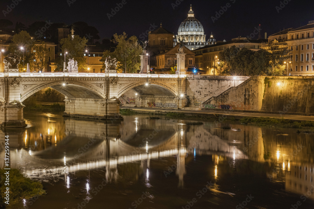 Night view at St. Peter's cathedral in Rome, Italy Night view at St. Peter's cathedral in Rome, Italy