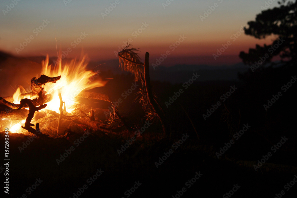 Summer Campfire and sunset 