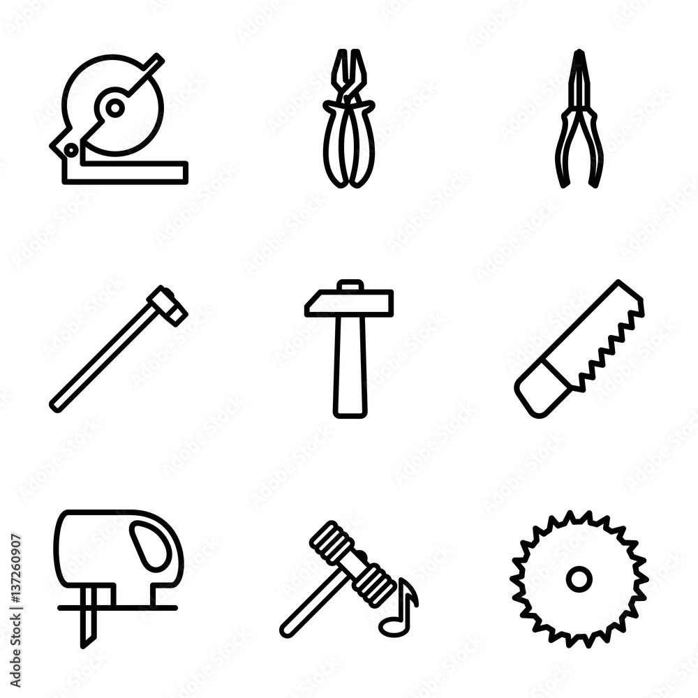 Set of 9 carpentry outline icons