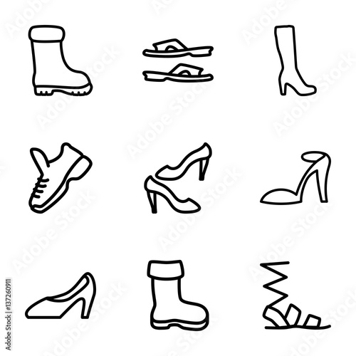 Set of 9 footwear outline icons