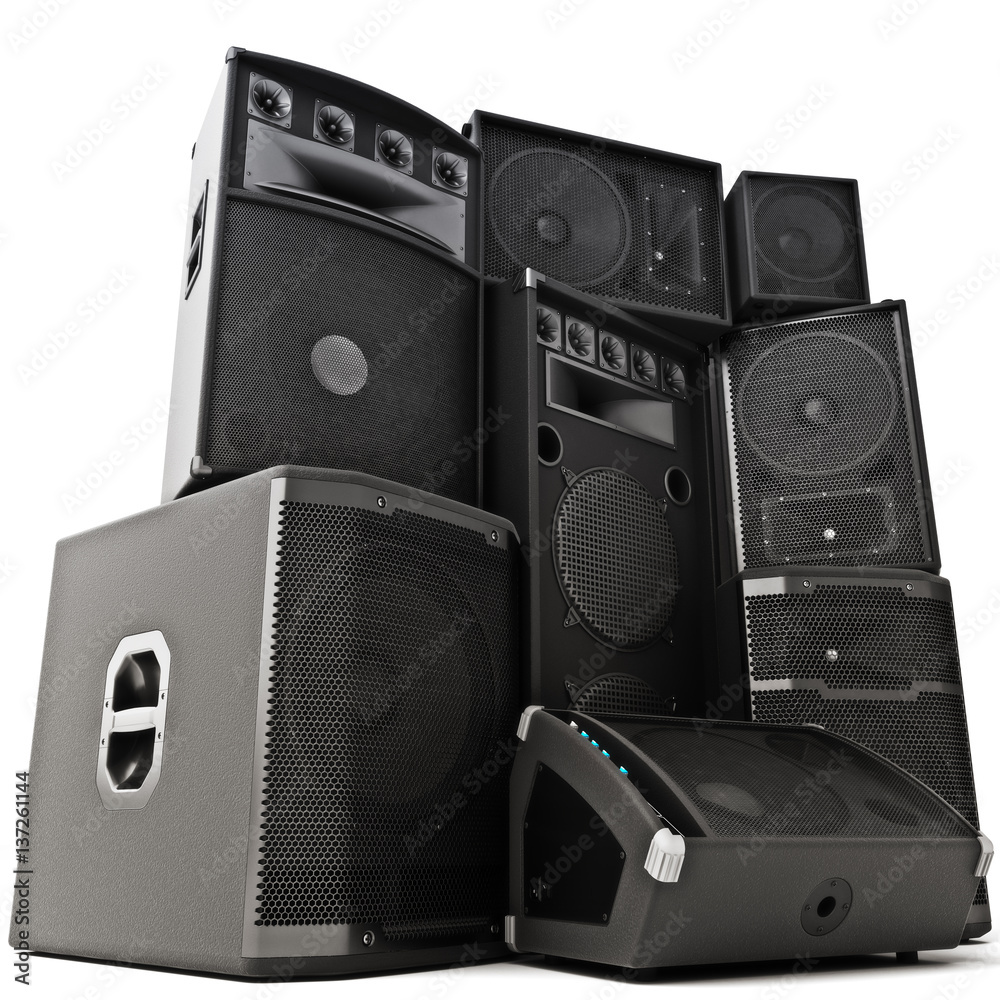 Fototapeta premium Group of speakers ,Powerful ,loud or abused concept 3d rendering illustration