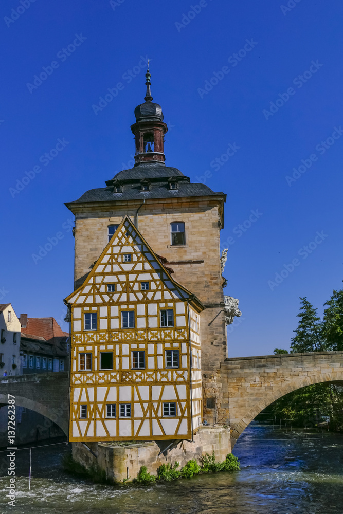 Altes Rathaus, (Old Town Hall), UNESCO World Heritage Site, Regnitz, Bamberg, Franconia, Bavaria, Germany, Europe.