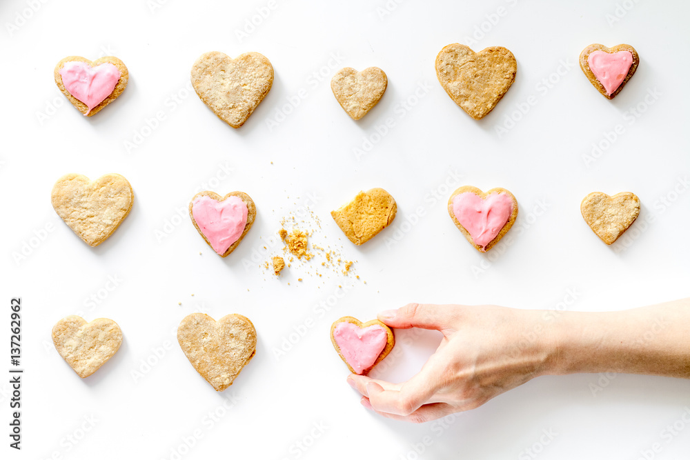 cookies for Valentine Day heartshaped white background top view pattern cookies for Valentine Day heartshaped white background top view pattern