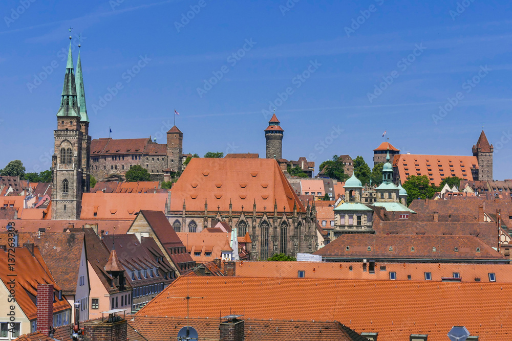 St. Sebaldus Church and Nuremberg Castle, Nuremberg, Middle Franconia, Franconia, Bavaria, Germany, Europe St. Sebaldus Church and Nuremberg Castle, Nuremberg, Middle Franconia, Franconia, Bavaria, Germany, Europe