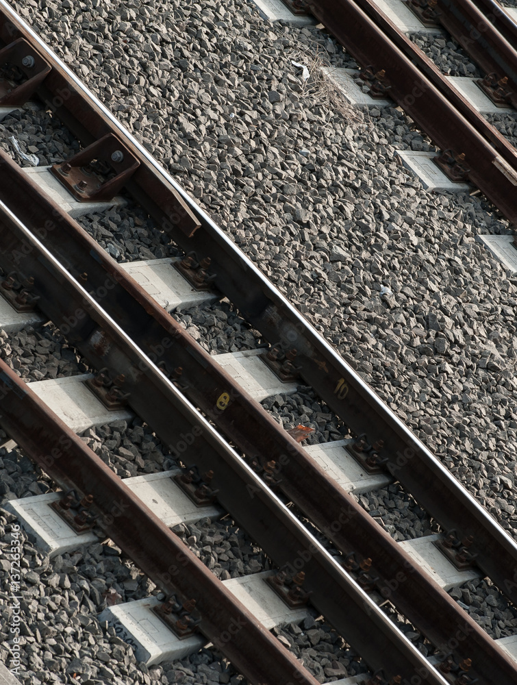 Unique and abstract view of railroad tracks Unique and abstract view of railroad tracks