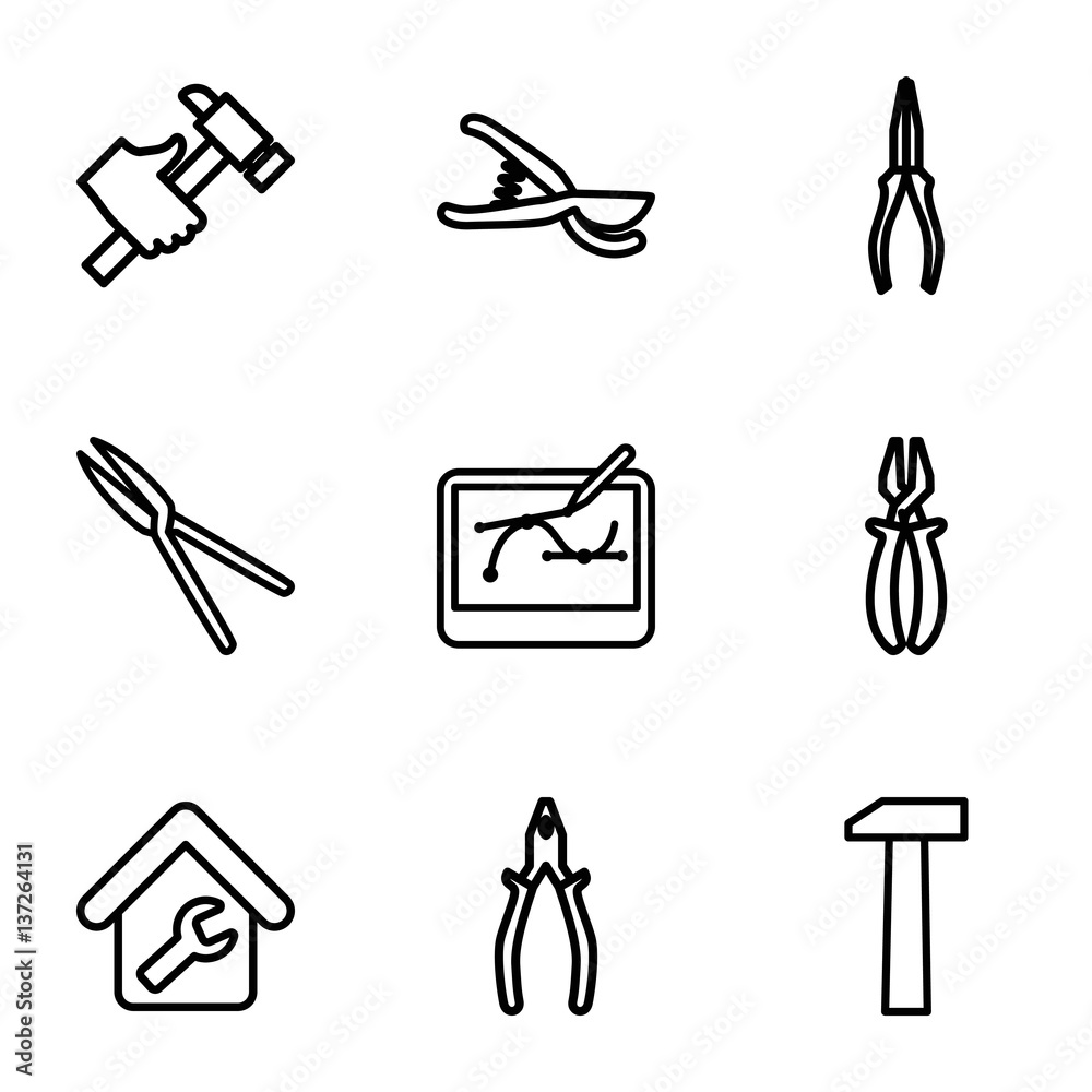 Set of 9 tools outline icons